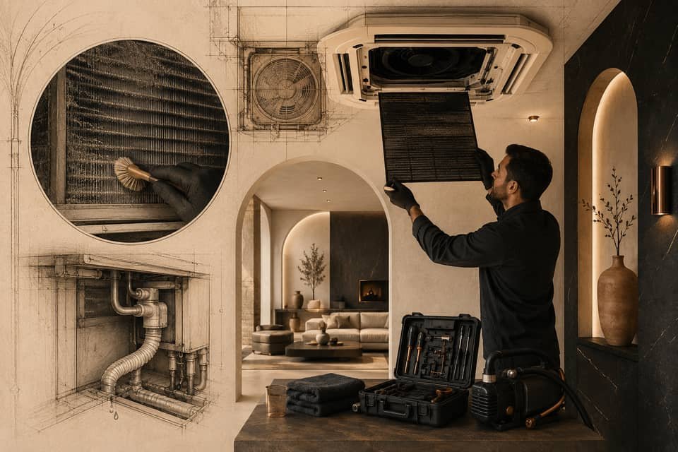 Cassette air conditioning unit recessed into a false ceiling in Valencia