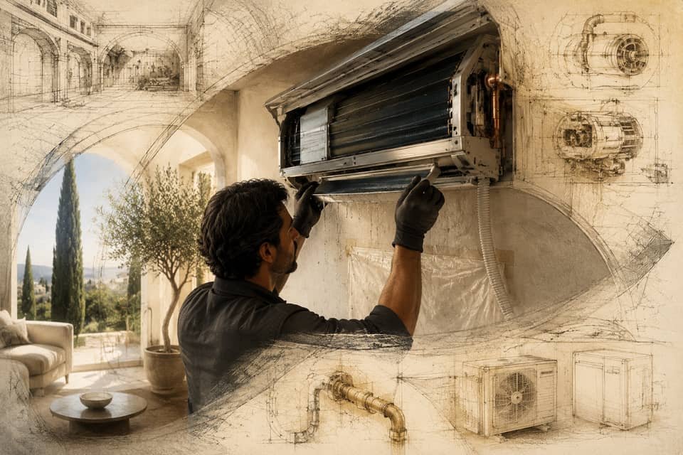 Repairing the condensate drain of a leaking air conditioner in Valencia