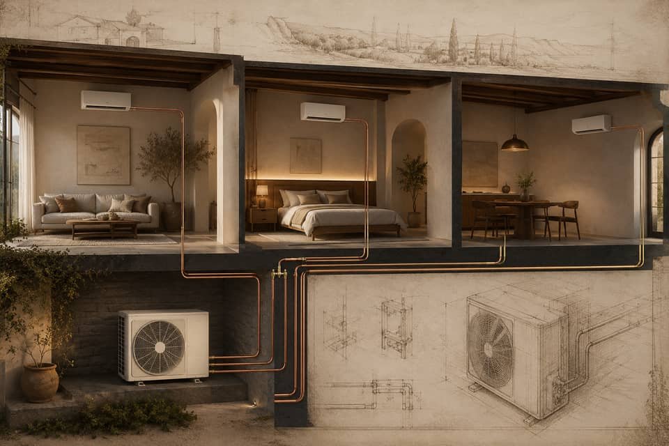 Multi-split system with one outdoor unit serving several rooms in Valencia